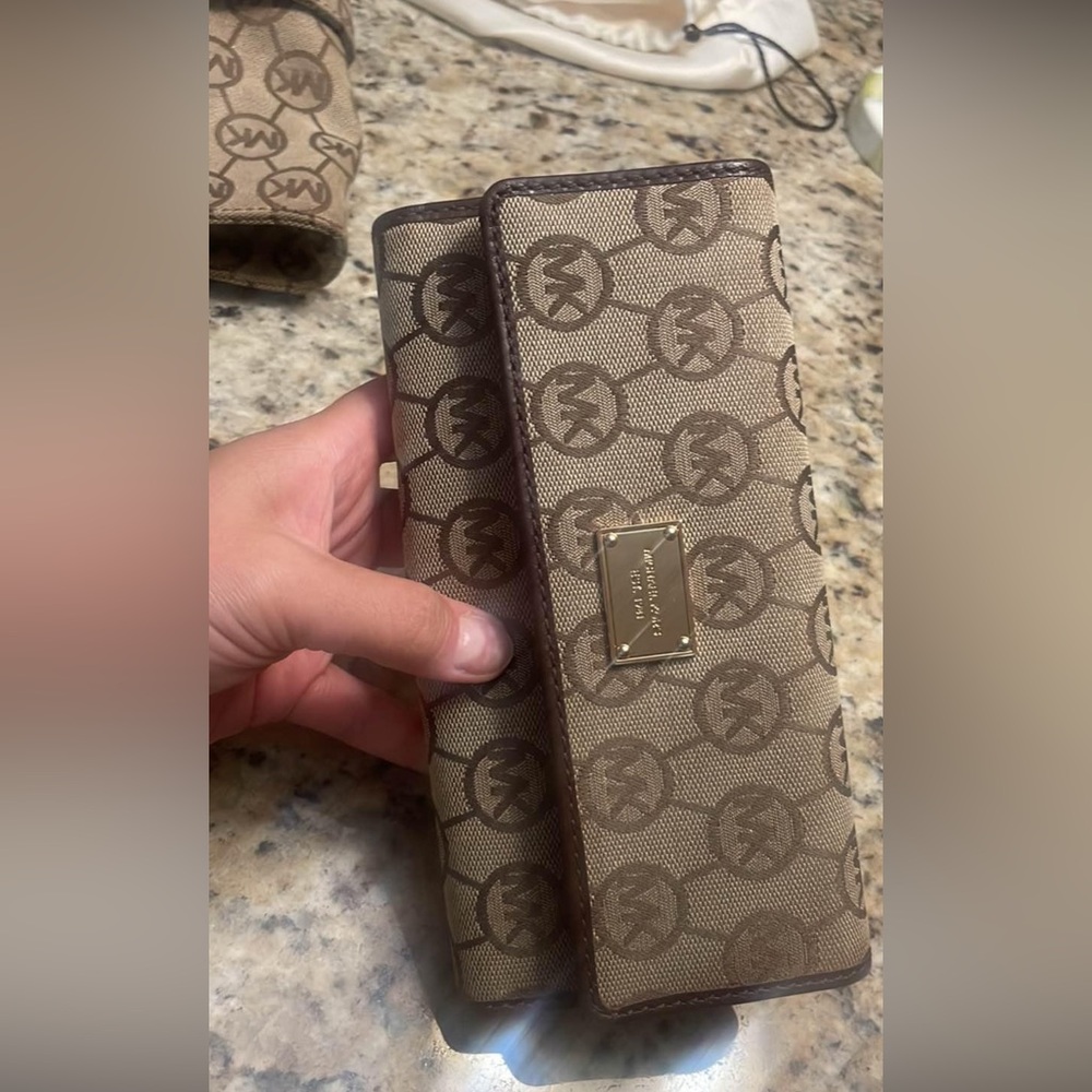Michael Kors Tan and Brown Logo Wallet and handbag